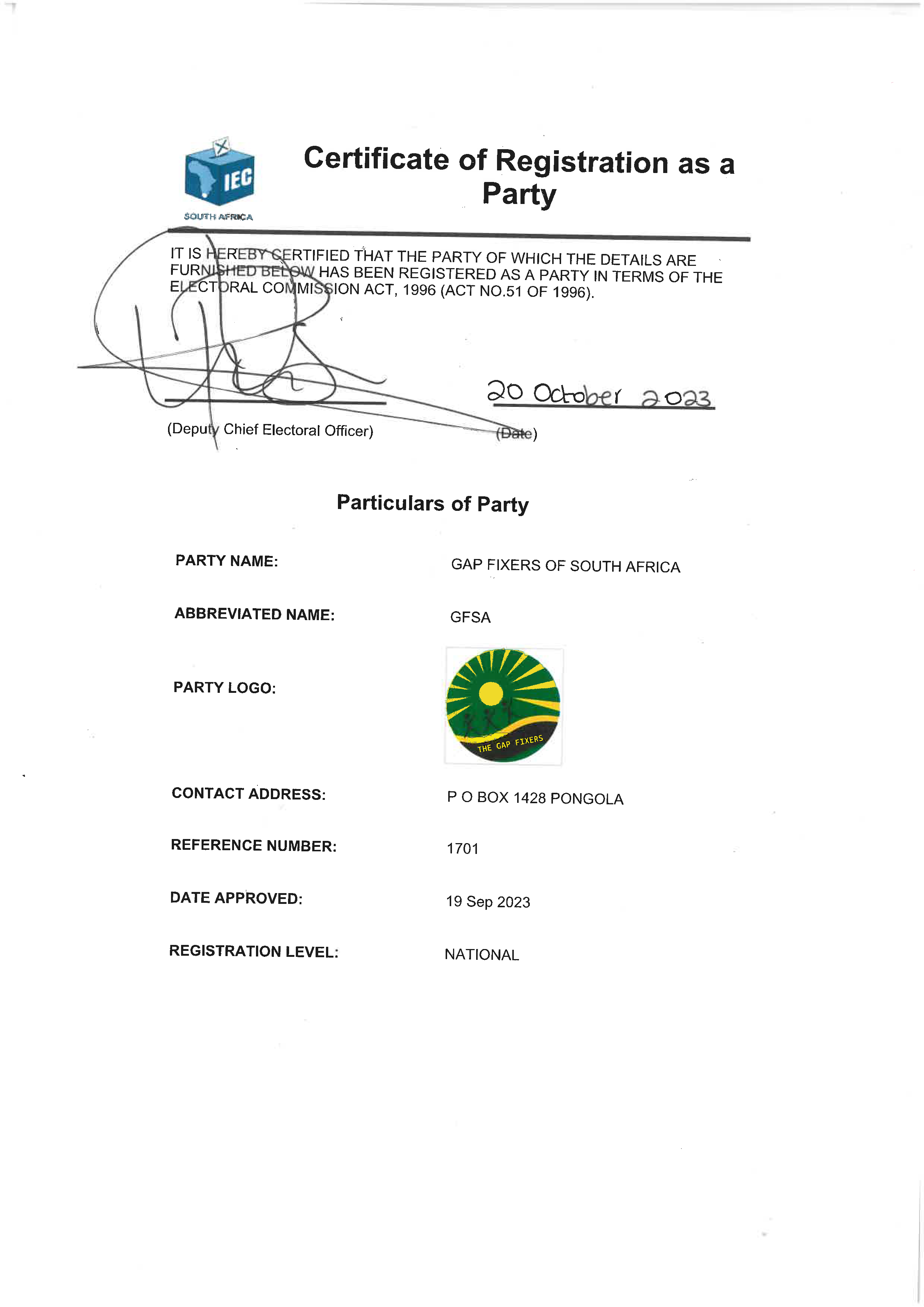 Certificate